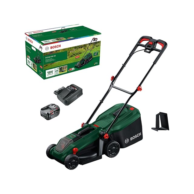 Tondeuse sans fil Bosch ROTAK18V-32 avec lame de 32 cm et bac de ramassage en toile