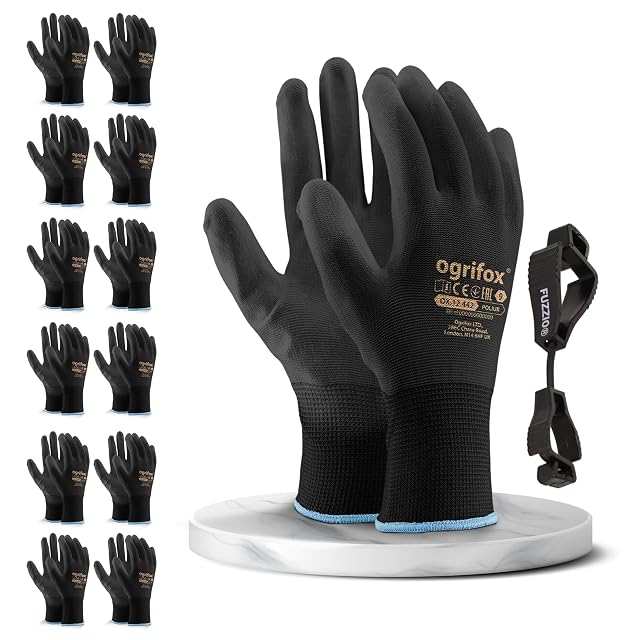 Douze paires de gants de travail enduits polyuréthane