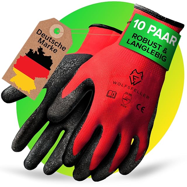 Dix paires de gants de travail enduits de latex