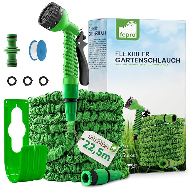 Tuyau d’arrosage extensible avec pistolet et adaptateurs