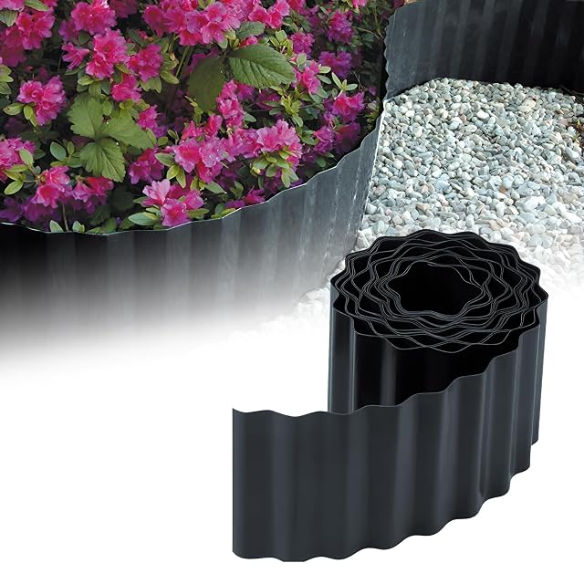 Rouleau de bordure plastique ondulée anthracite pour pelouse et massif