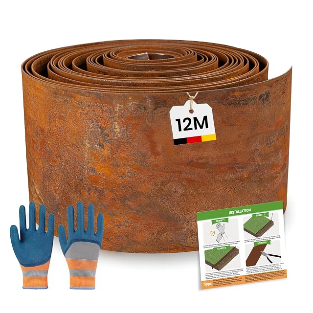 Bordure de pelouse en acier Corten avec patine de rouille