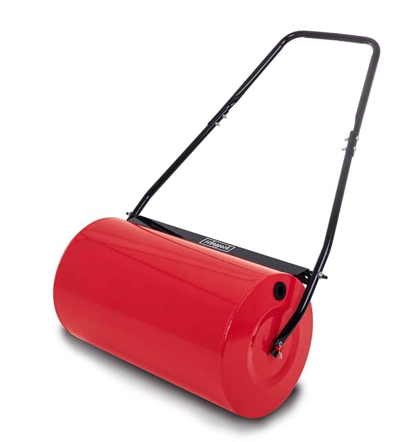 Rouleau de pelouse Scheppach HGW46 en acier rouge avec timon