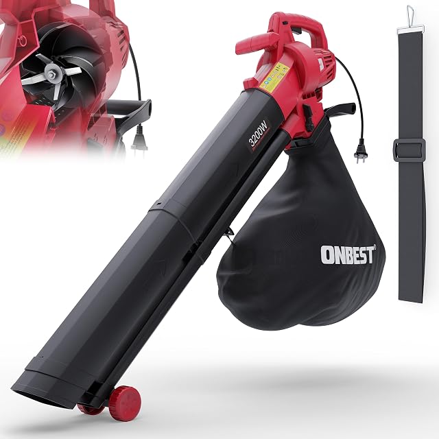 Souffleur-aspirateur-broyeur électrique filaire ONBEST 3-en-1 avec sac de 45 litres