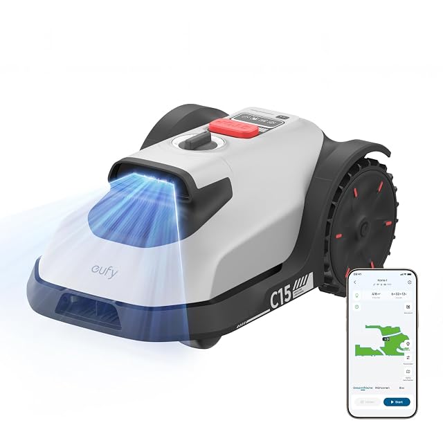 Robot tondeuse Anker eufy C15 avec navigation par caméra et coupe au ras des bordures