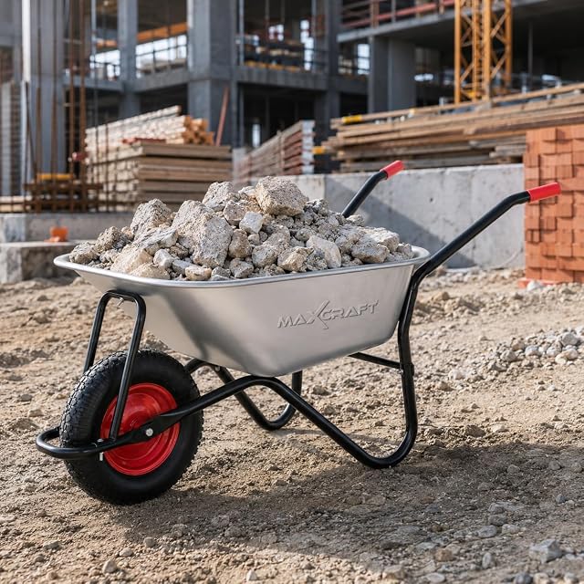 Brouette de chantier en acier avec roue pneumatique